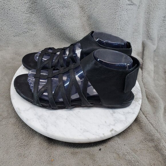 Eileen Fisher Shoes Womens 8.5 Black Leather Nest Caged Gladiator - Picture 1 of 9